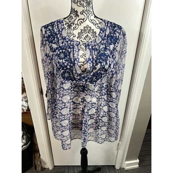 Calypso St Barth silk floral embroidered sheer paisley patterned v-neck tunic - Picture 1 of 8